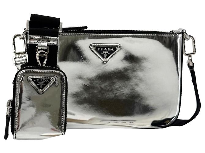 Prada Borsa a tracolla in pelle argento spazzolato