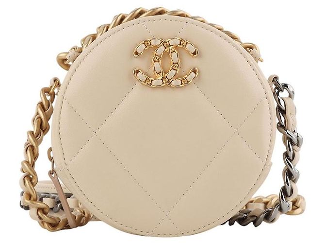 Chanel 19 Chanel Mini borsa a tracolla rotonda in agnello Marrone