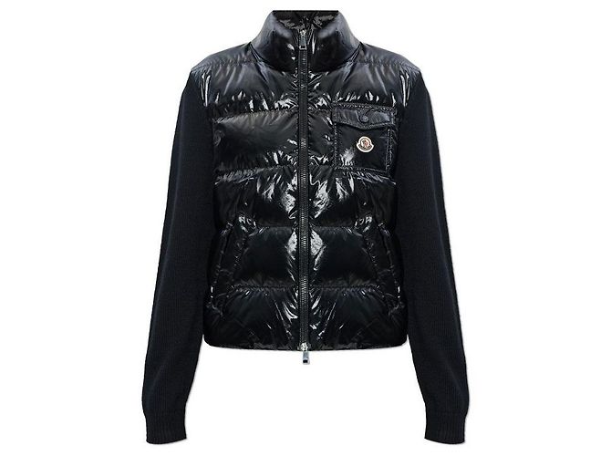 Moncler Gesteppter Wollstrickjacke mit Reißverschluss für Damen Schwarz