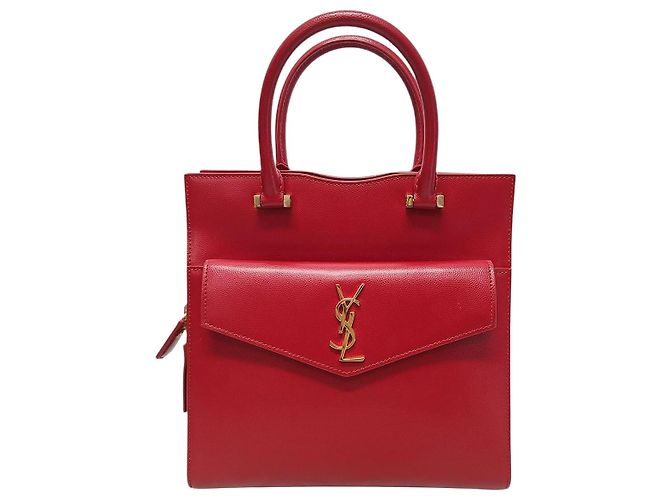Saint Laurent Mini borsa tote Uptown monogramma rosso e oro