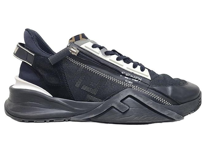 Fendi Sneakers basse in nylon e pelle nera Flow Nero