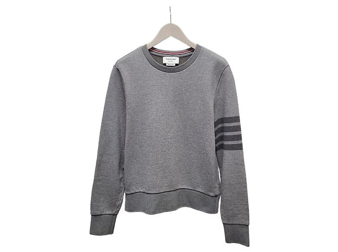 Thom Browne Gray Stripe Embroidered Tonal Crewneck Sweatshirt