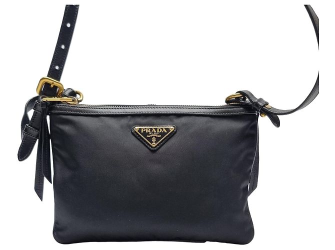 Double Prada Bolsa transversal de nylon com duplo zíper (Novo modelo) Preto