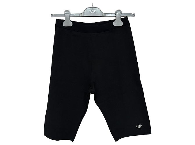 Prada Triangle Logo Knit Biker Pants Silvery