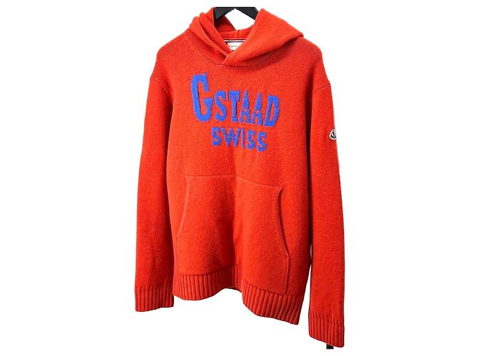 Moncler Camiseta con capucha de punto de lana Roja