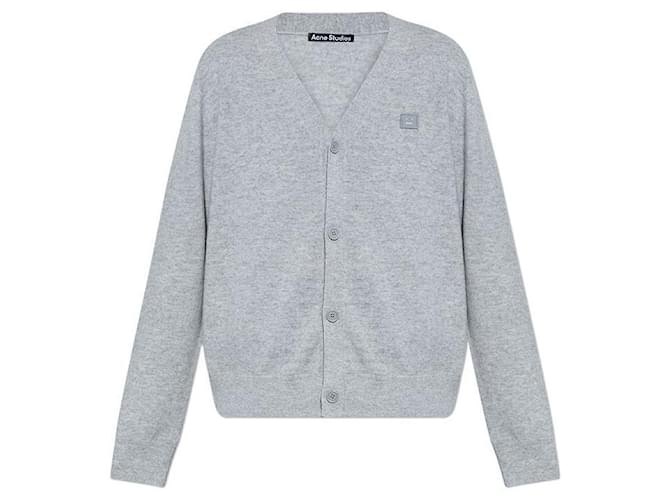 Acne Studios Face Patch Wollstrickjacke Grau Silber 