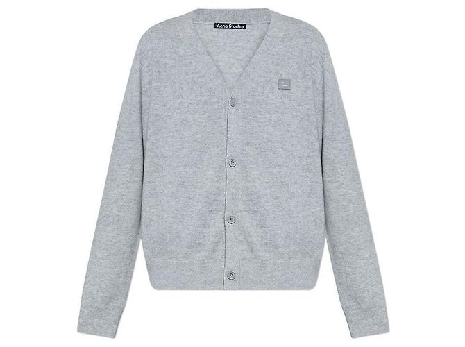 Acne Studios Face Patch Wool Cardigan Gray Silvery
