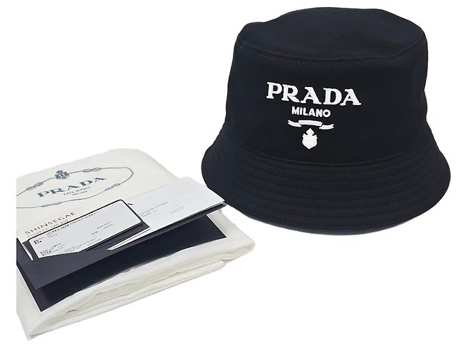 Prada Bestickte Baumwoll-Bucket-Hat Silber