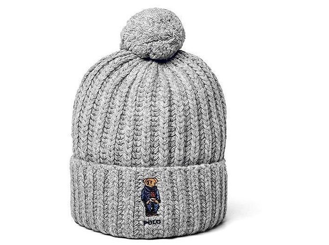 Ralph Lauren Gorro Polo Bear com canelado e pompom Prata