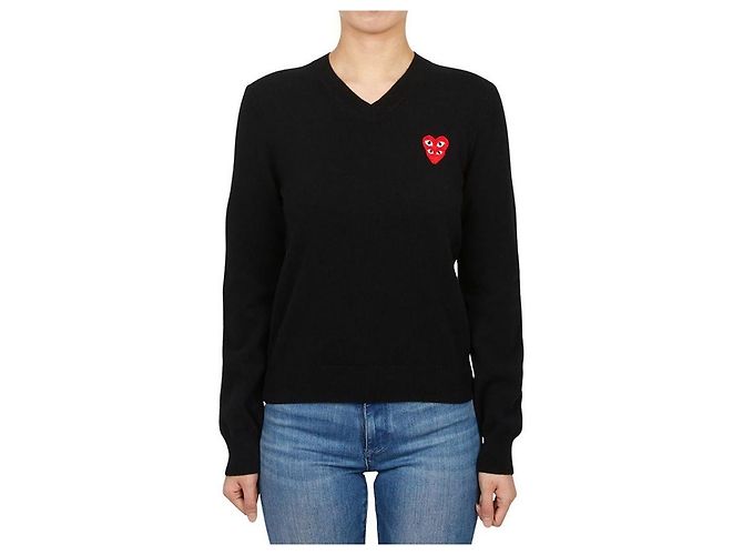 Comme Des Garcons Strickpullover für Damen Double Red Patch AZ Blau 