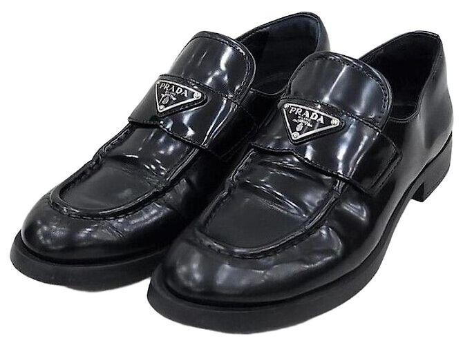 Prada Mocassin en cuir brossé chocolat Multicolore