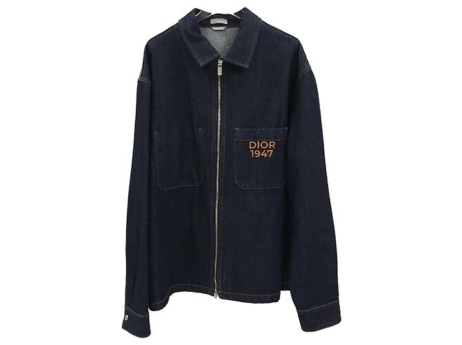 Dior Giacca blouson in denim di cotone con logo ricamato e zip Nero