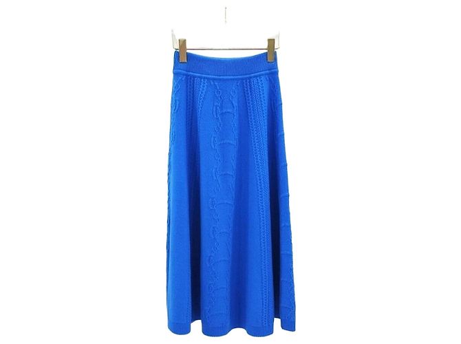 Hermès Cable Knit Wool Skirt Blue