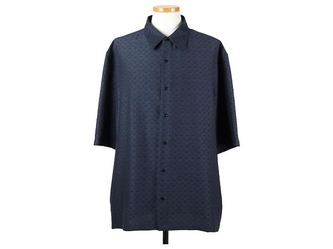 Louis Vuitton Mini Monogram Seidenmischung Hemd Navy XL Blau