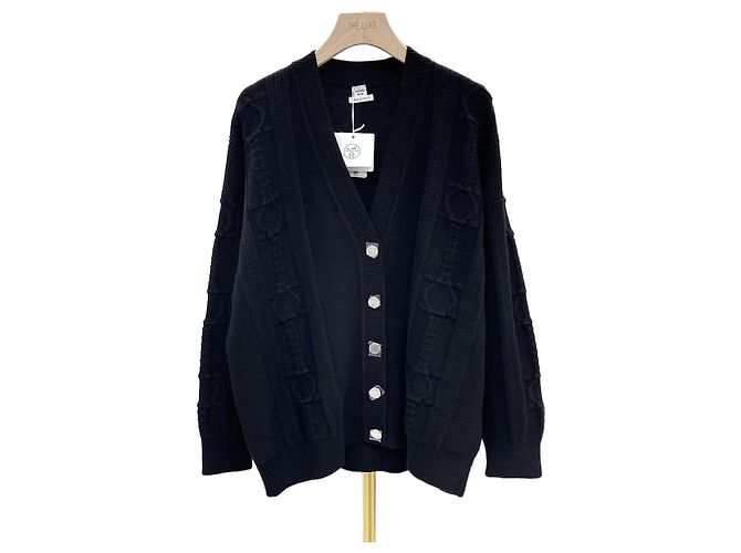 Hermès Wollstrickjacke mit Knöpfen für Damen schwarz