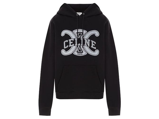 Céline Sudadera con capucha holgada de algodón para hombre Negro Blanco