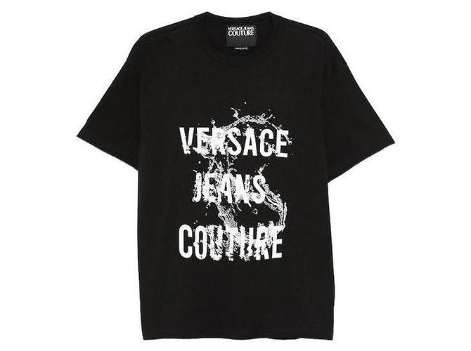 Versace Camiseta de jersey de algodón estampado Negro
