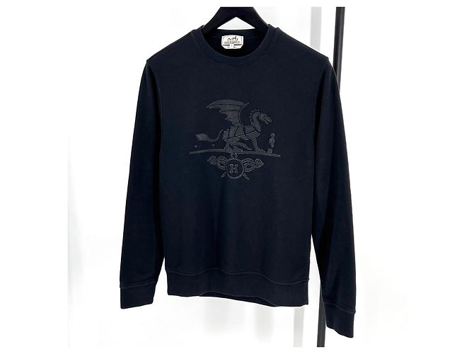 Hermès Sweatshirt mit Dragon Lederpatch-Logo Schwarz 