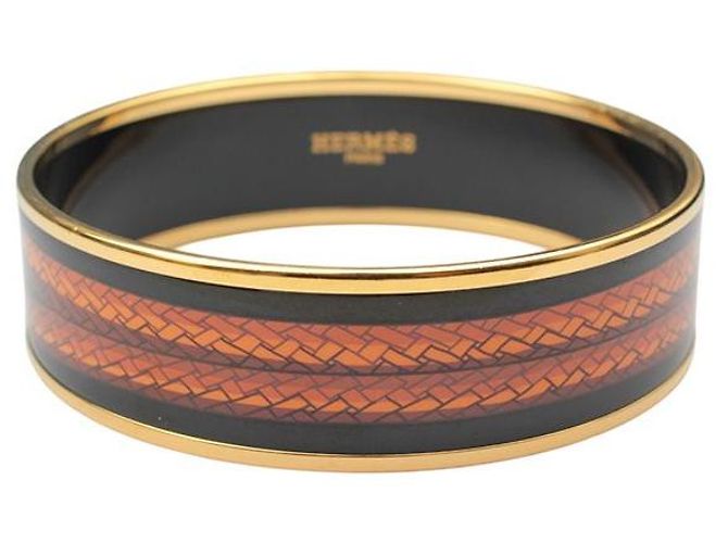 Hermès Two-Tone Woven Pattern Gold Plated Bangle Multiple colors