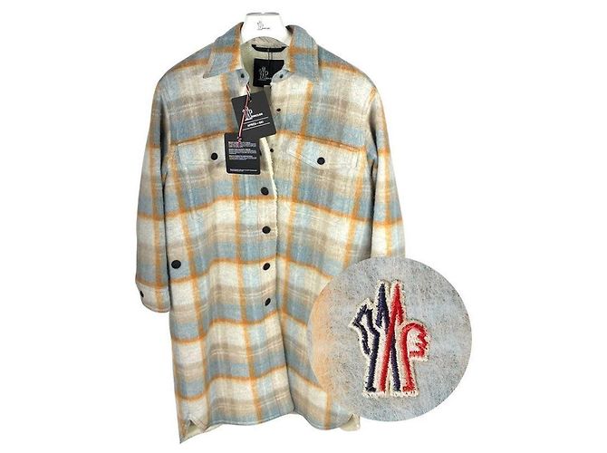 Moncler Casaco de lã xadrez de comprimento médio para mulher VANAY Authentic Multicor
