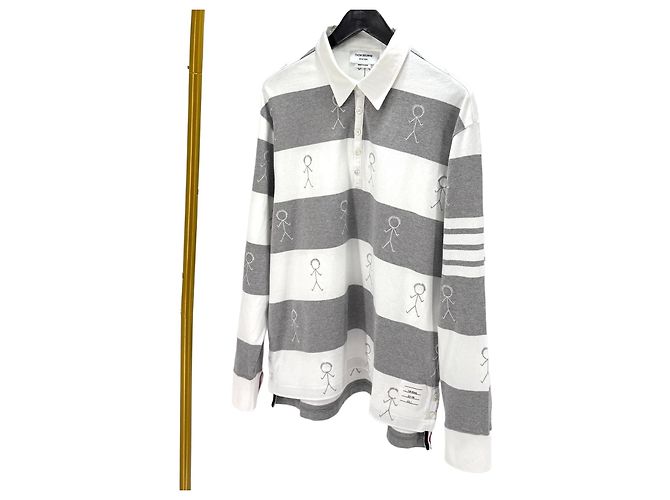 Thom Browne Langarm-Poloshirt mit diagonalen Streifen Braun