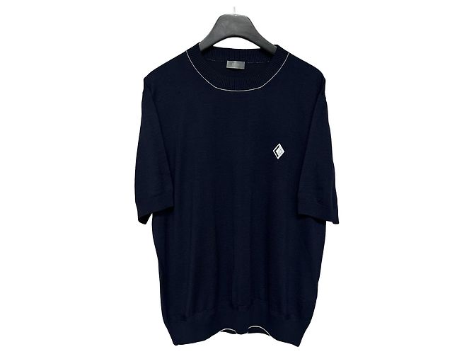 Dior Kurzärmeliges Strick-T-Shirt mit CD DIAMOND Logo Schwarz