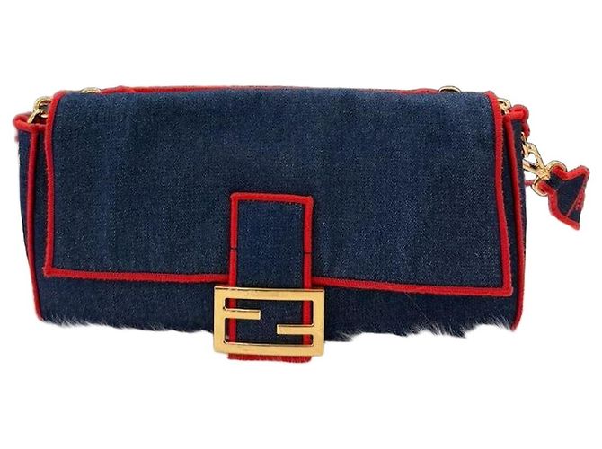 Fendi Borsa Baguette Denim Large Multicolore