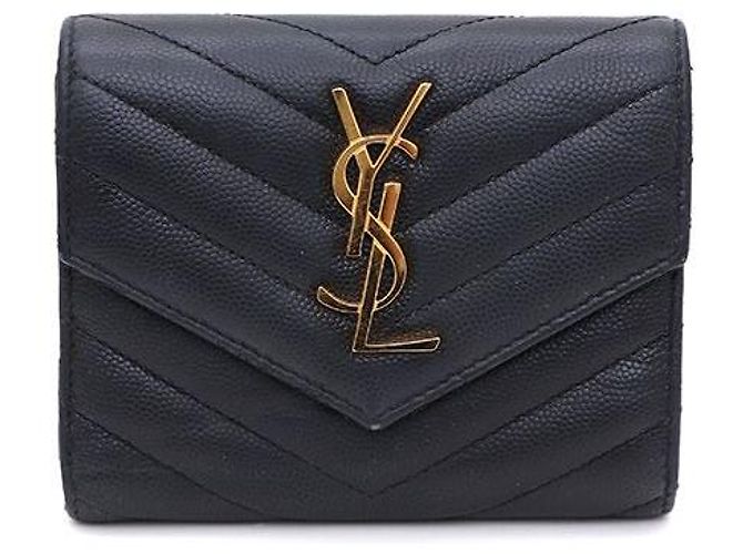 Saint Laurent Cartera compacta Monogram para mujer Negro