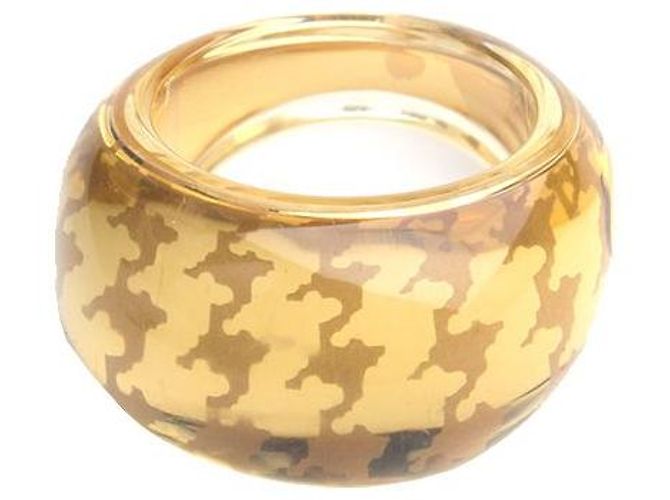 Dior Anello con inclusione pied-de-poule dorato Taglia Marrone 