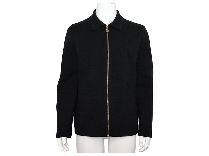 Louis Vuitton Black Embossed Technical Wool Bomber Jacket for Men
