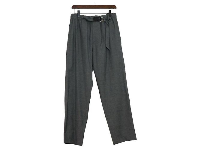 Louis Vuitton Gray Wool Logo Belt Men's Elastic Pants Brown