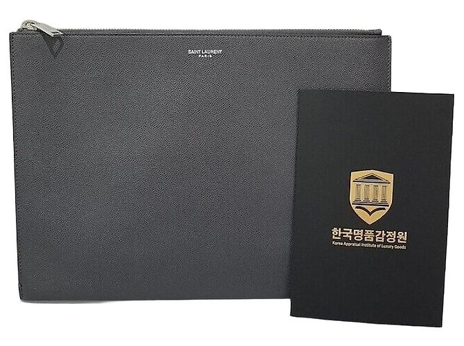 Saint Laurent Bolsa Clutch Caviar Clássica Marrom