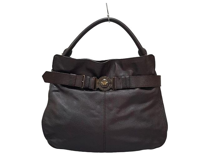 Burberry Bolsa de ombro grande em couro Marrom