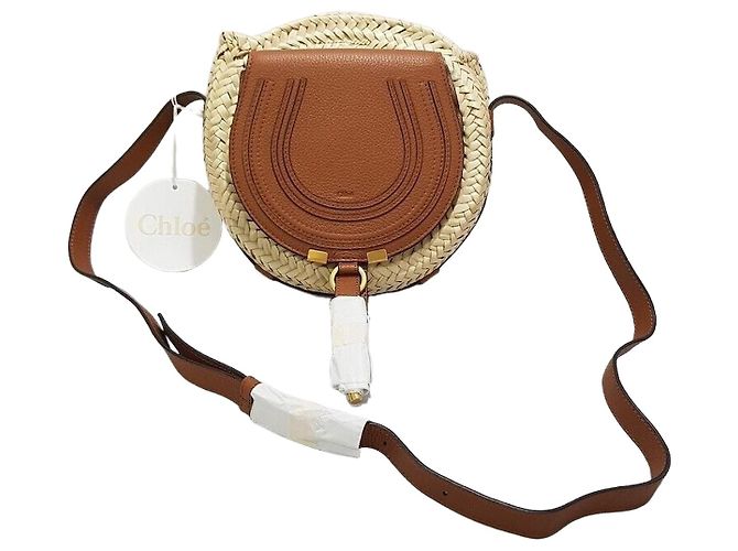 Chloé Marcie Raffia Shoulder Bag Brown
