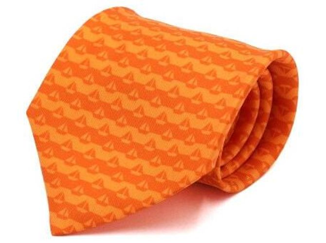 Hermès Orange Sailboat Pattern Silk Tie