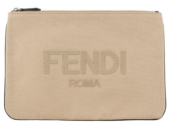 Fendi Canvas Logo Clutch Bag Orange