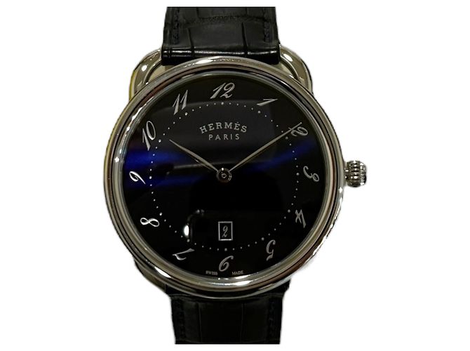 Hermès ARCEAU Asso Alligator Strap Men's Watch Blue