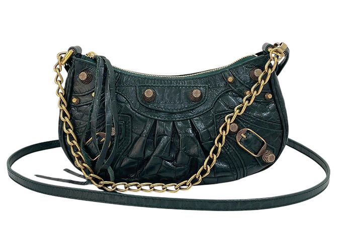 Balenciaga Mini bolsa de ombro com corrente Crocodile Le Cagole Verde