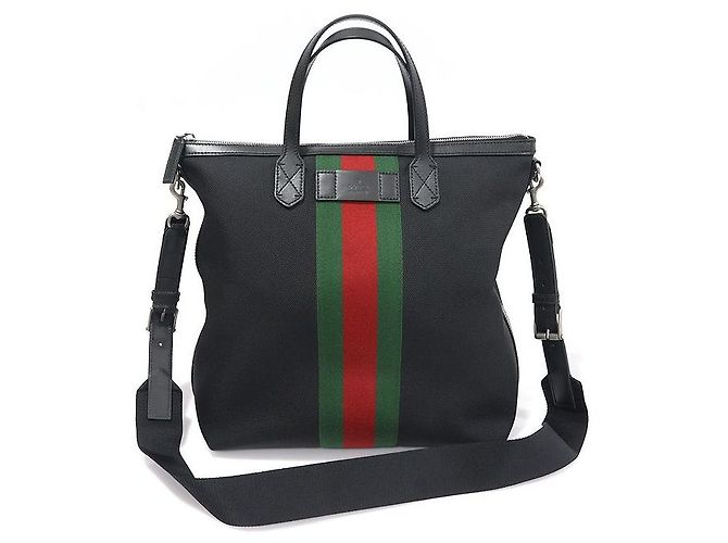 Gucci Tote en toile techno noire avec bande WEB