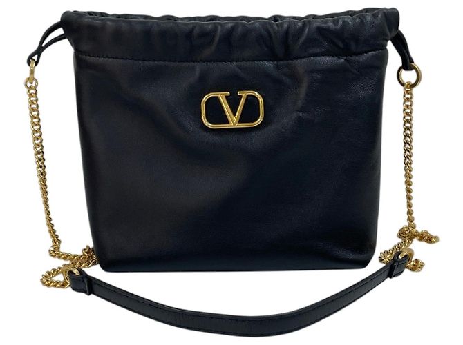 Valentino Borsa a tracolla a secchiello con catena e coulisse Nero