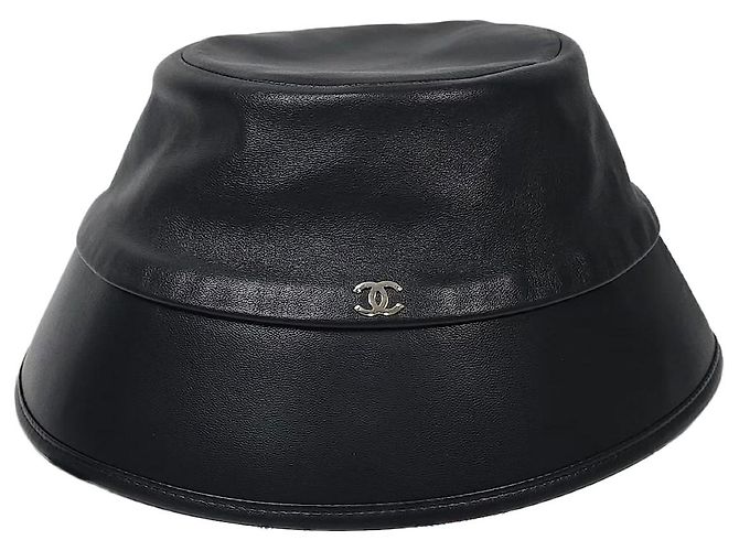 Chanel Leder-Bucket-Hat Silber