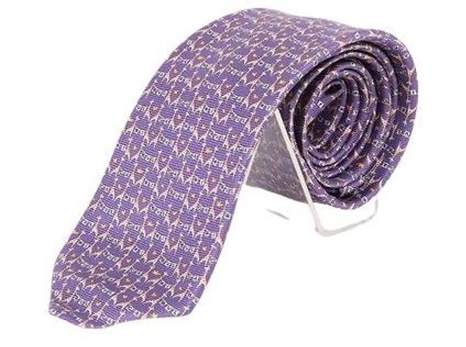 Bulgari Giraffe Pattern Purple Silk Tie