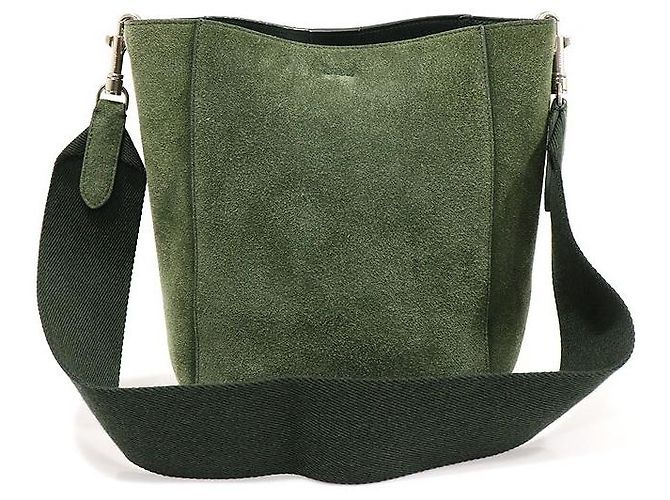 Céline Piccola borsa a tracolla a secchiello in pelle di vitello scamosciata verde