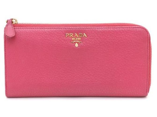 Prada Gold Logo Long Wallet Pink