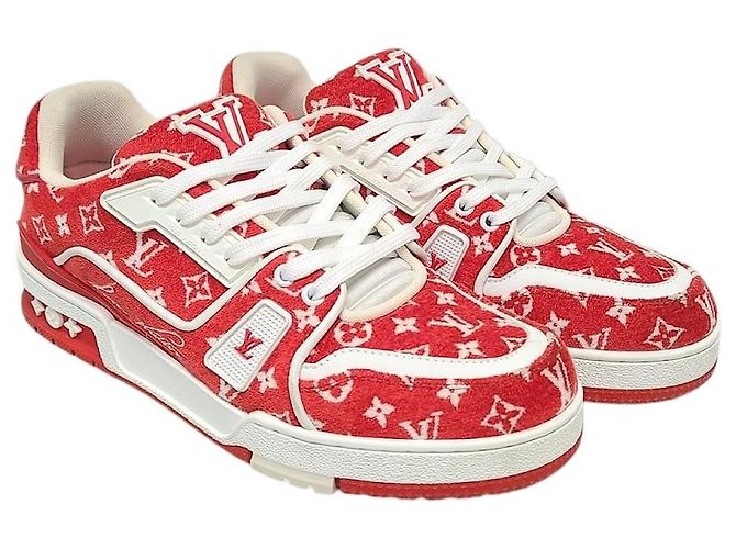 Louis Vuitton Red Monogram Velvet Trainer Sneaker Rot