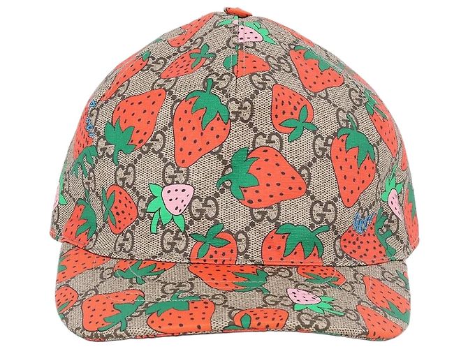 Gucci Boné baseball GG Supreme Strawberry Marrom