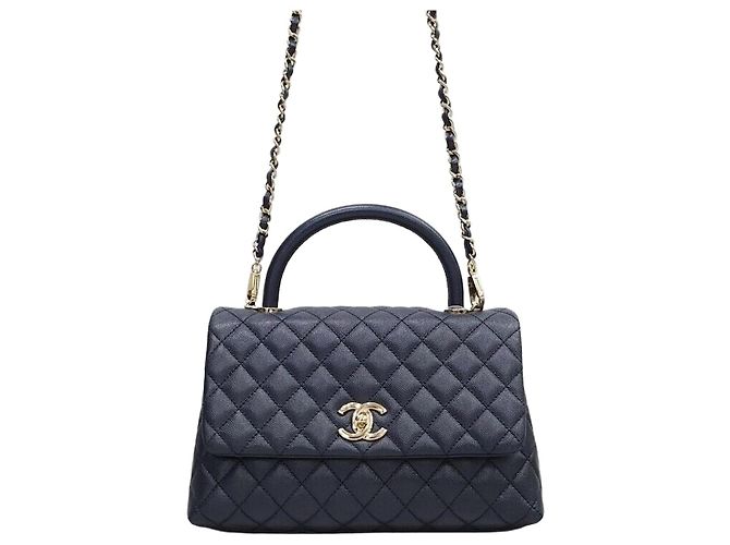 Chanel Coco Handle Medium Tote Schultertasche Caviar Navy Gold Series Blau