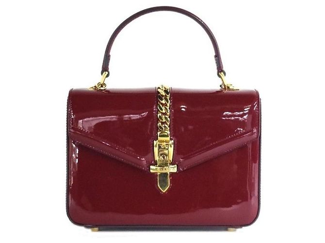 Gucci Patent Silvie Mini Top Handle Bag Red