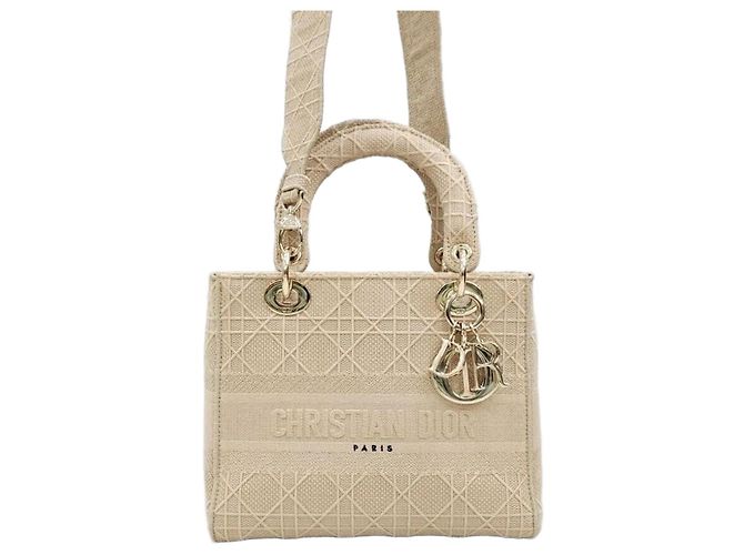 Lady Dior Medium Cannage Embroidery Beige Brown