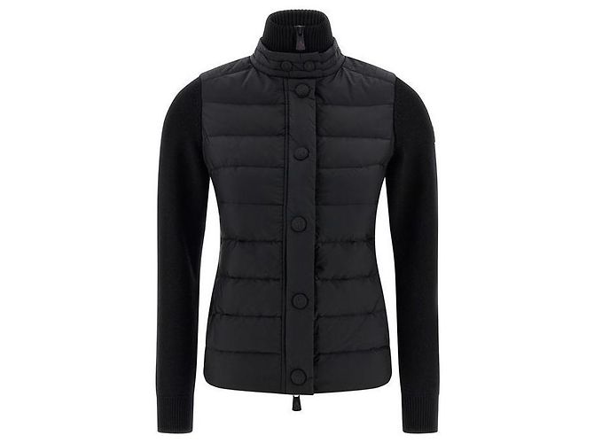 Moncler Logo Patch Wool Mix Lightweight Padded Jacket Black